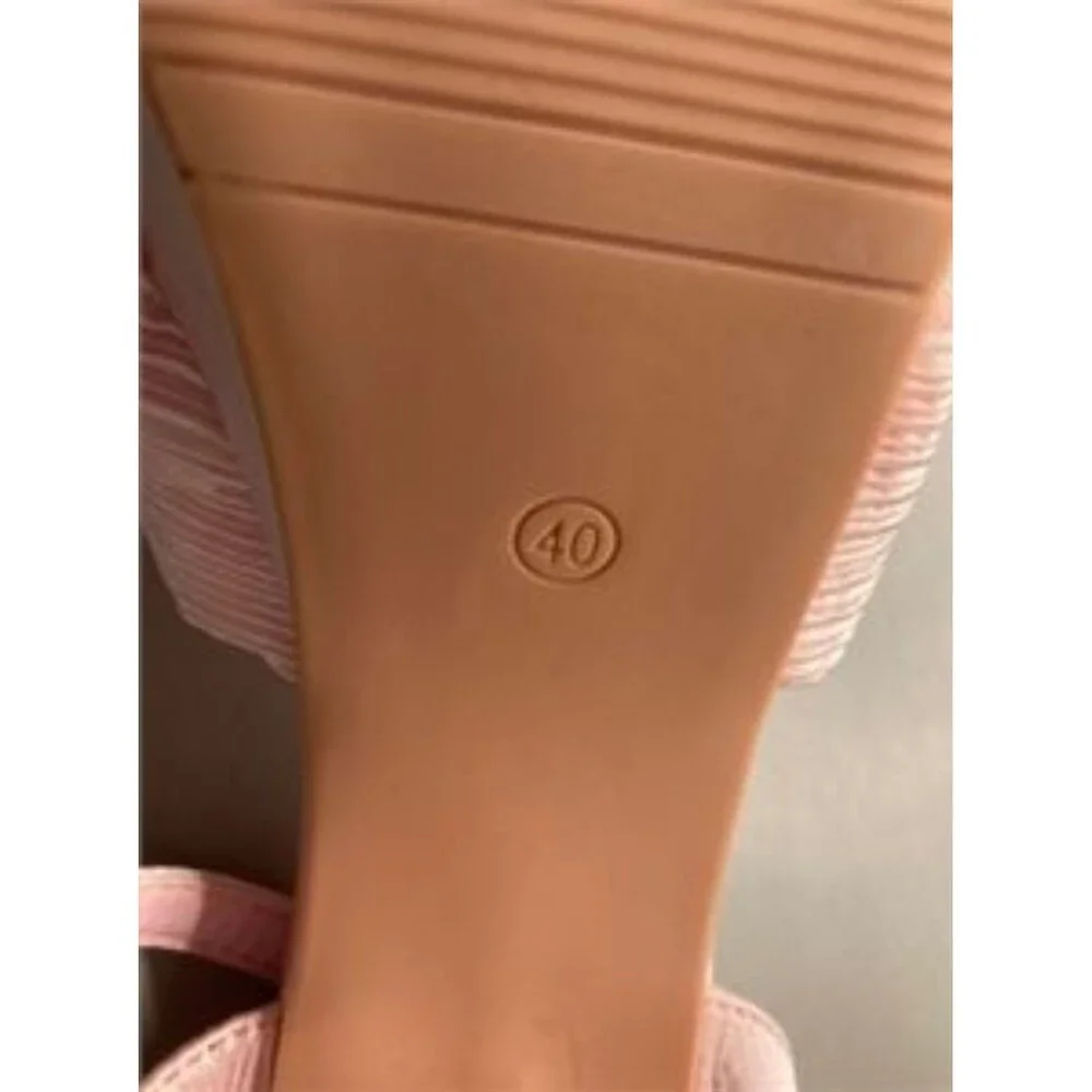 Baby Pink Platform Bow Stappy Block Heel Open Square Toe Size 8.5